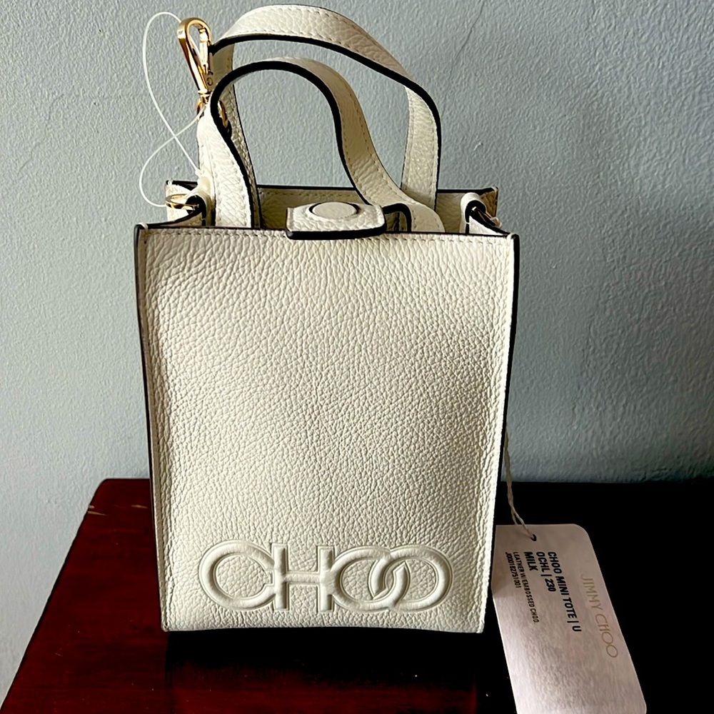 【15MK】$995 Jimmy Choo Mini Tote Crossbody - Milk